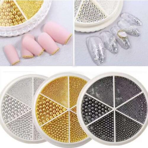 6 Grids Nail Art Tiny Steel Caviar Beads 0.8-3mm Mixed Size 3D Design Rose Gold Silver Rhinestones Jewelry Manicures DIY Decor
