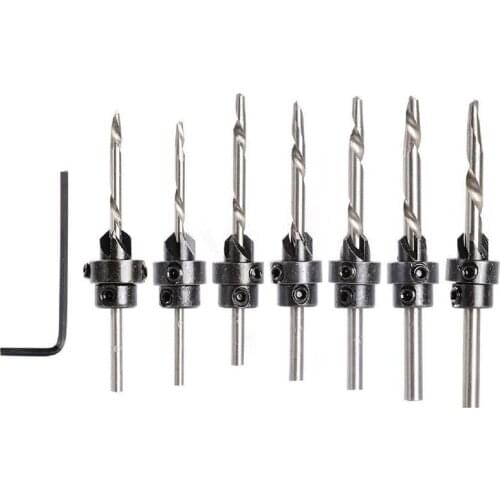 7-Pcs Countersink Drill Bit Set with Stop Collars & Wrench, Perfect for Wood | Quick Change Pre-Drill Counterbore Drill Bits Mad