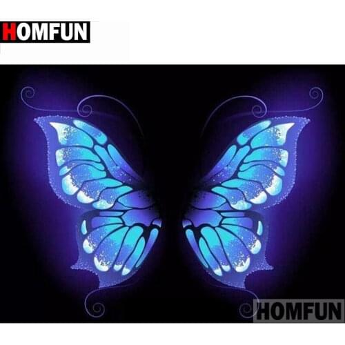 HOMFUN Full Square/Round Drill 5D DIY Diamond Painting "blue butterfly" Embroidery Cross Stitch 5D Home Decor Gift A14932