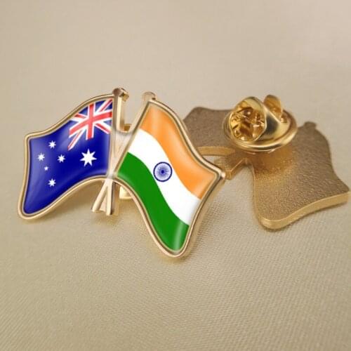 Australia and India Crossed/Double/Friendship Flags Lapel Pins/Brooch/Badges