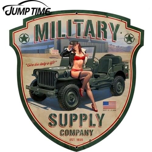 JumpTime 13cm x 12.5cm Car Stickers Sexy Military Supply Shield Pin up girl Sign Auto Motor Decorative Funny Car Windows Decals