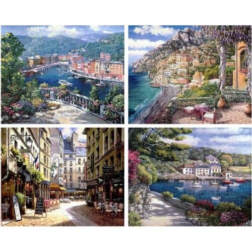 Frameless Pictures Canvas Art Prints Oil Painting On Canvas Wall Pictures Living room 40*50cm*4 Mediterranean Sea