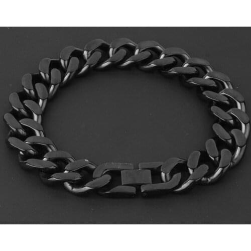 High Quality Black Color Stainless Steel Curb Cuban Link Chain 7-11 Inches Free Choose Bracelet Bangle For Male Cuff Jewelry
