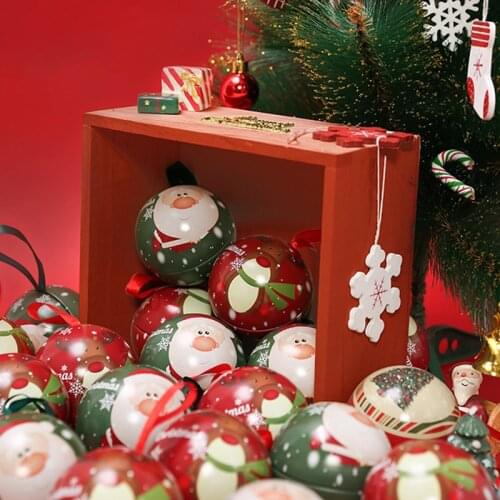 Christmas Tree Balls Pendant Ornaments Iron Round Ball Candy Box Xmas Gift Packaging Tin Box Home Decoration New Year Decor Gift