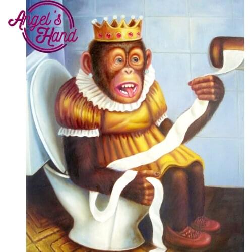 Pictures of rhinestones 5D Square Full Diamond Painting bathroom Cross Stitch DIY needlework Diamond Embroidery Toilet monkey