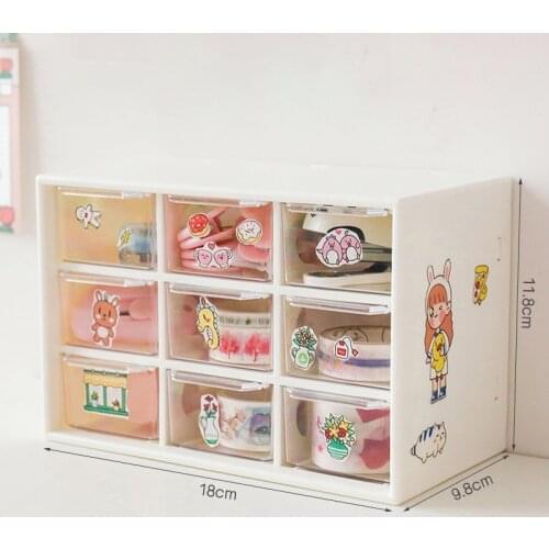 Nine-grid Storage Box Drawer Desktop Organization Transparent Cosmetic Storage Box Drawer Makeup Organizer Girl Bedroom Decor