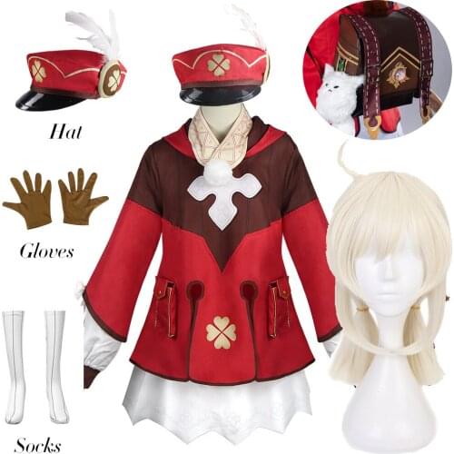 Anime Game Genshin Impact Klee Cosplay Costume Wigs backpack Party Women maid Outfit Halloween Carnival Uniform women adult girl
