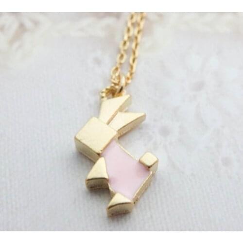 Handmade Rabbit with enamel Necklace hare pendant