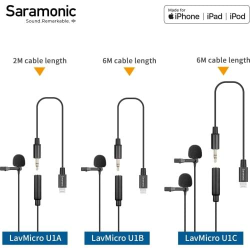 Saramonic LavMicro U1 Series clip-on microphone with lightning connector for IOS devices for interviews vlogs presentations