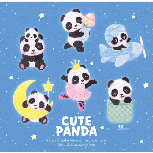Cute Panda Embroidery Iron on Patch for Clothing Cartoon Animal Embroidered Patches Applique DIY Hat T-shirt Bag Cloth Sticker