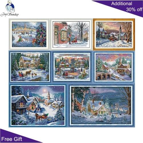 Joy Sunday Christmas Snowy Night F025(2) F395 F531 F549 F738 F763(6) F771 F981 Counted Stamped Christmas Eve Cross Stitch Kits