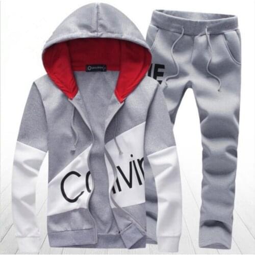 New 2 Pieces Spring Autumn Hoodie Sweater Jacket+ Joggers Sweatpants man printing suits Sportwear Tracksuit Grey Black Dark navy
