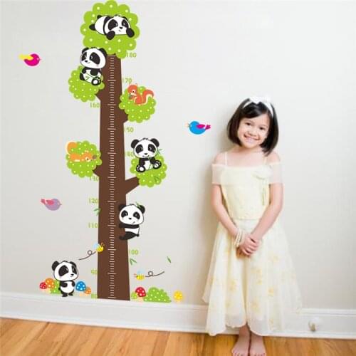 New Cute Cartoon Tree Wall Stickers Kids Height Measurement Stickers DIY Lovely Panda Birds Animals Children Poster Home Decor