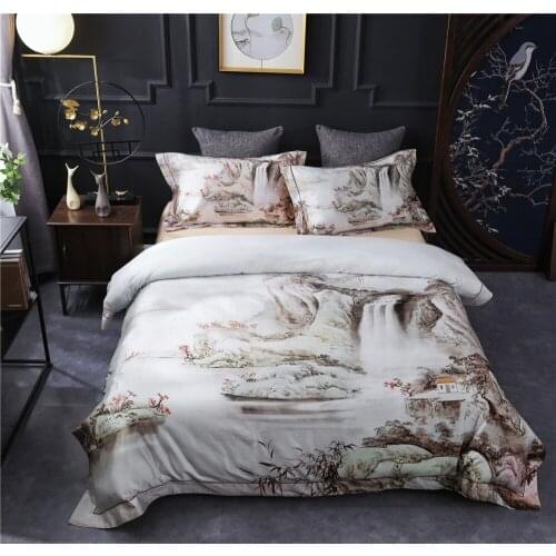 New Luxury Digital Printing 60S Egyptian cotton Bedding sets Queen King Pastoral Duvet cover Bed sheet set Pillowcases 4pc white