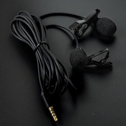 Lapel Lavalier Clip-on Microphone Dual-Head 3.5mm Plug 6m/19.68ft Cable for Mobile Phone Computer Camera