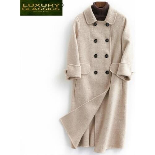 Coat Autumn Winter Wool Women Double Breasted Coats Female Alpaca Long Jackets Sided Woolen Spring Pink Overcoat LWL1314