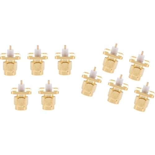 10Pieces SMA Male Jack Chassis Flange Panel Mount 4 Hole Connector Adapter
