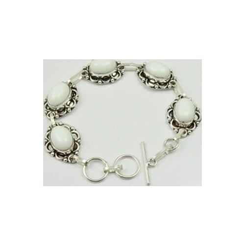 White Opal Bracelet Silver Overlay over Copper , 21.5 cm, B2056