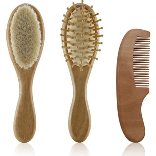 3Pcs Baby Hairbrush Comb Set Newborn Wool Comb Hair Brush Infant Head Massager
