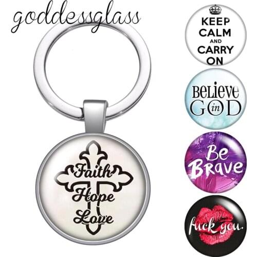 Faith Hope Love Hope Believe live laugh love glass cabochon keychain Bag Car key chain Ring Holder Charms keychains for Gifts