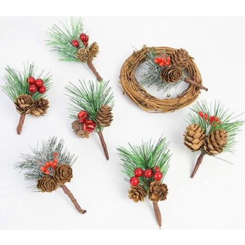 3pcs Artificial Pine Needles Pine Cones Christmas Flower Wreath Supplies Fake Plants Branches For New Year Xmas Party Home Decor