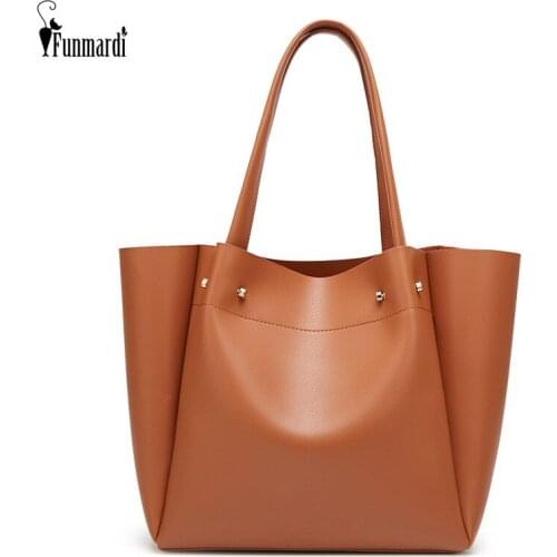 FUNMARDI High Capacity Handbags PU Leather Tote Bag For Women 2020 Simple Designer Trapeze Bag Brand Casual Women Bag WLHB3031