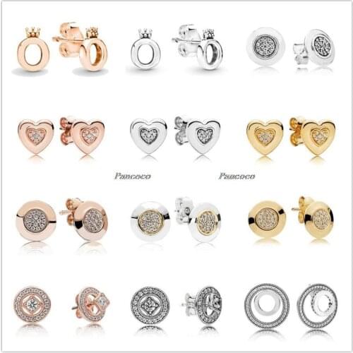 Authentic 925 Sterling Silver Polished Crown O Signature Stud Earrings For Women Wedding Gift Fashion Jewelry