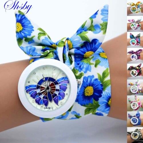 Shsby floral chiffon sweet girls watch fabric women dress watches fashion Ladies flower cloth wristwatch 10 watches wholesale
