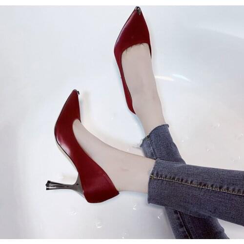 Spring And Autumn Fashion Solid Color Metal Decoration Ladies High Heels Single Shoes Versatile Pointed Toe Cover Foot Work Shoe