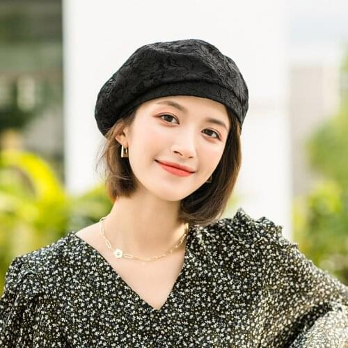 Womens Lace Beret Cap Female Warm Painter Cap Octagonal Hat Bonnet