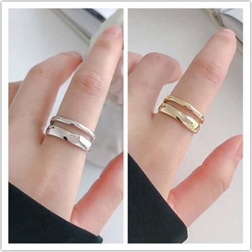 New 925 Sterling Silver Trendy Elegant Twist Two Circle Rings for Women Couple Simple Geometric Handmade Jewelry Adjustable