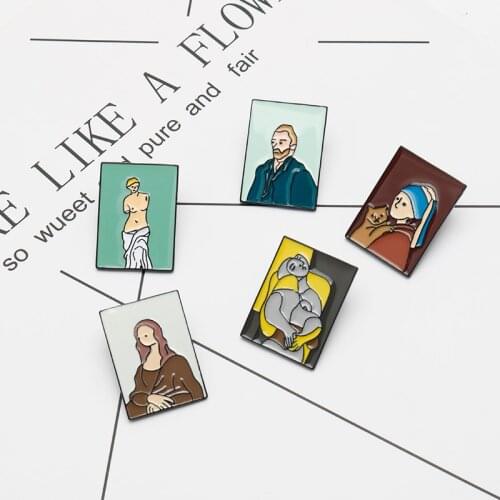 Badge Pins Famous Paintings Shape Brooch Van Gogh Picasso Abstract Works Lapel Pin Jewelry Cute Gifts for Art Students Accessory