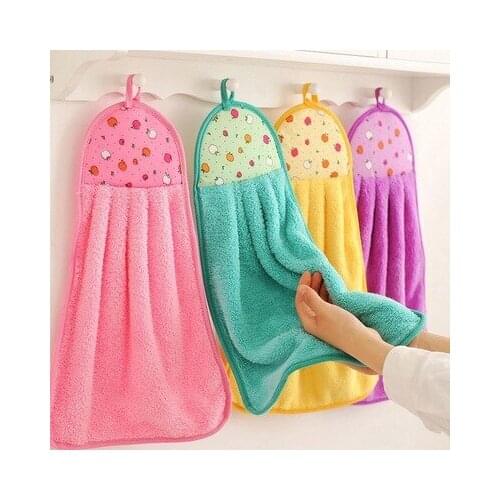 1PC Hand Towels Absorbent Coral Fleece Cloth Kitchen Towel Easy Clean Cute animal Kitchen Bathroom Hanging wipe Towel
