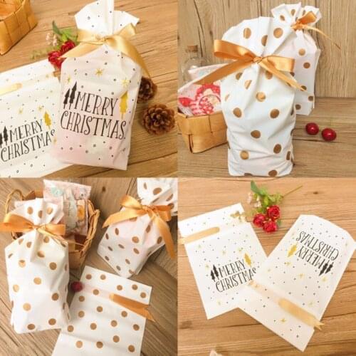 10/20/50pcs Gold Spot Christmas Tree Drawstring Packing Stocking Gift Bags Party