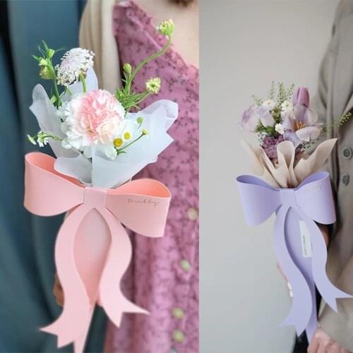 10pcs Bow Wrap Flower vase DIY flowers basket fairy stick kraft paper handbag Girl mother gift Valentines Day bouquet flower