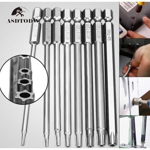11 PCS Torx Screwdriver Bits Hakkin Steel 100mm T6-T40 Long Magnetic Star Torx Security Screwdriver Bits Set 1/4 Hex Shank