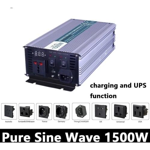 1500W Pure Sine Wave Inverter,DC 12V/24V/48V To AC110V/220V,off Grid power Inverter with charger ,Solar inverter for home