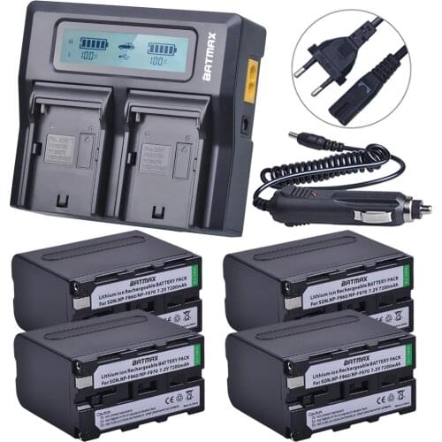 4Pcs NP-F970 NP-F960 7200mAh F960 NPF970 Battery with LED Power Indicators+LCD Rapid Dual Charger For Sony PLM-100 CCD-TRV35