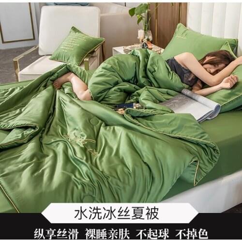 4PCS Set Air Condition Quilts Duvet Summer Comforter Washed Cotton Throw Blankets Summer Solid Bedding New 100% Silk Bed Linens