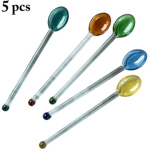 5pcs Long Handle Spoon Kitchen Gadgets Glass Stirring Spoon Honey Coffee Spoon Dessert Spoon for Spice Tableware