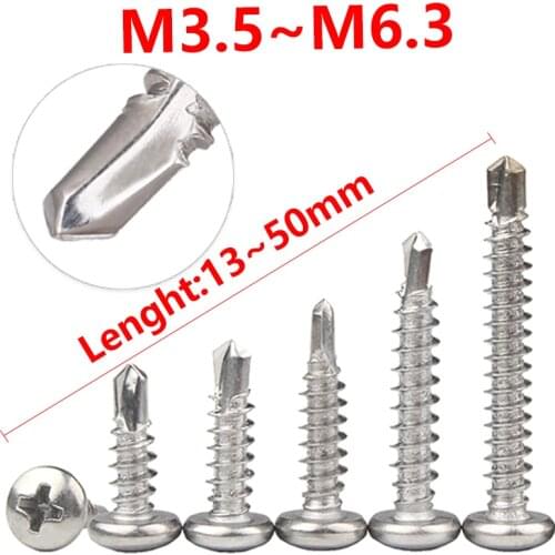 #6 #8 #10 #12 #14 Phillips Pan Head Self Drilling Screw Thread Self Tapping Screw Bolt Stainless Steel M3.5 M4.2 M4.8 M5.5 M6.3