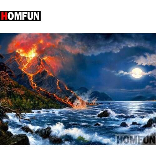 HOMFUN Full Square/Round Drill 5D DIY Diamond Painting "Volcano moon sea" 3D Embroidery Cross Stitch 5D Home Decor A17117