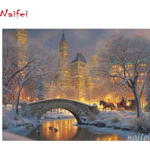 Diamond Embroidery Winter In The Park Bridge Cross Stitch DIY Diamond Painting Snow Landscape Diamond Mosaic Rhinestones Home