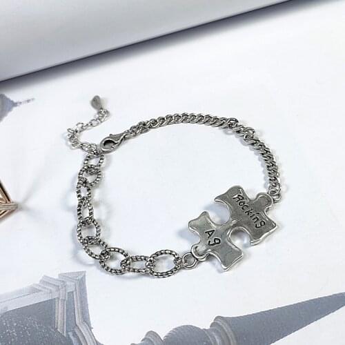 925 Sterling Silver Bracelet Vintage Puzzle Pendant Bracelet Letter Bracelet Handmade Jewelry Bracelet charm bracelet