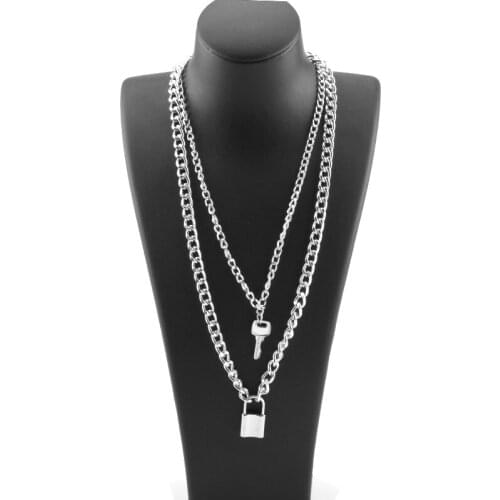 New Trendy Hiphop Key Lock Shape Metal Pendant Link Chain Necklaces Set For Women Men Jewelry Gift