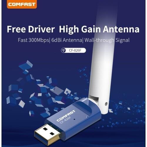 Comfast 300Mbps 6dbi Antenna USB wifi Adapter Wireless network Card wifi antenna transmitter PC WI-FI LAN Receiver CF-826F