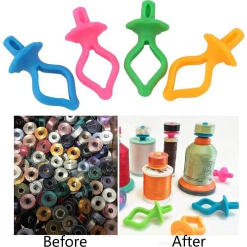 BOBBIN HOLDER (12 Pieces) Storage Bobbins on Top of Thread Spools Color Silicone Thread Clips Bobbin Holders Clips Tool
