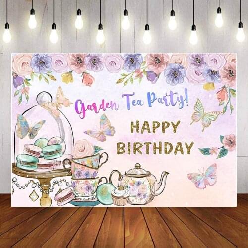 Mehofond Photography Background Macaron Cup Cake Floral Tea Party Birthday Girl Baby Shower Birthday Party Backdrop Photo Studio