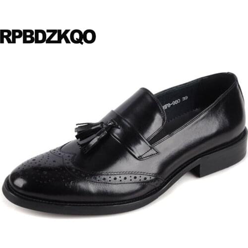 Italian Brogue Formal Wedding Tassel Men Oxfords Shoes Handmade Genuine Leather Casual Spring Wingtip Brand Dress Black Loafers