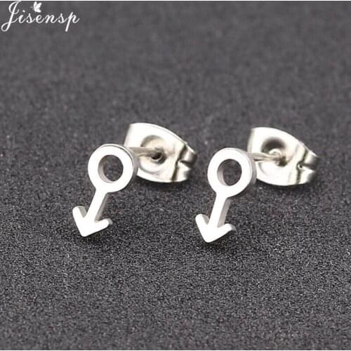 Jisensp Simple Design Round Arrow Stainless Steel Earrings Fashion Jewelry for Women Unique Mars Symbol Stud Earrings Party Gift